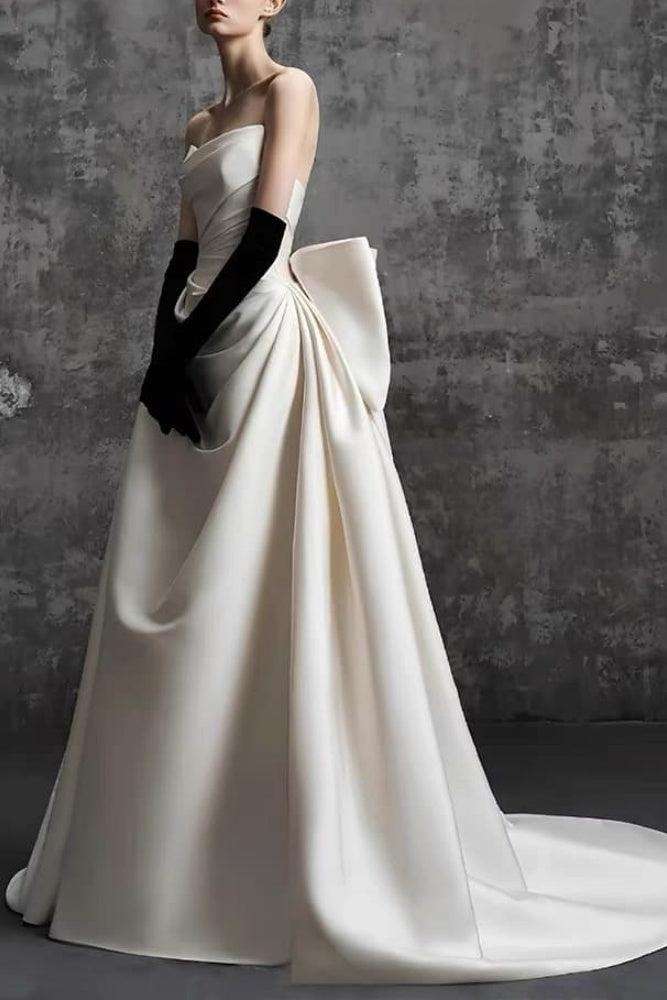 A-Line Sweep-Brush Train Mikado Wedding Dress 814546469493