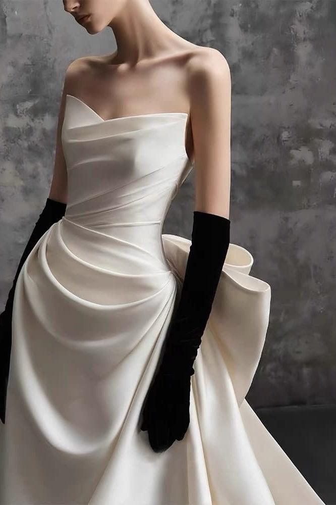 A-Line Sweep-Brush Train Mikado Wedding Dress 814546469493