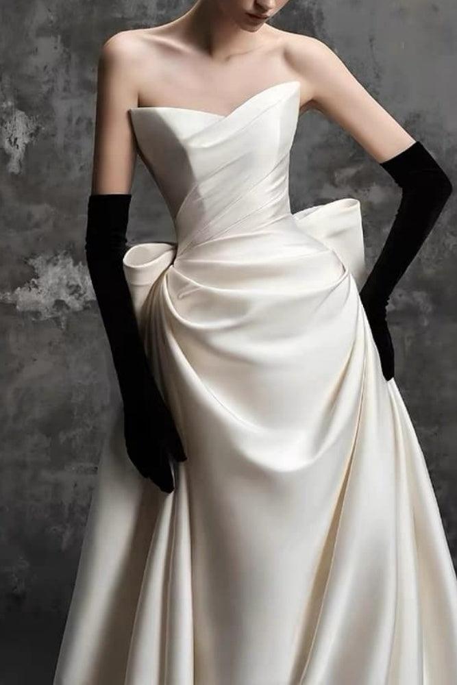A-Line Sweep-Brush Train Mikado Wedding Dress 814546469493