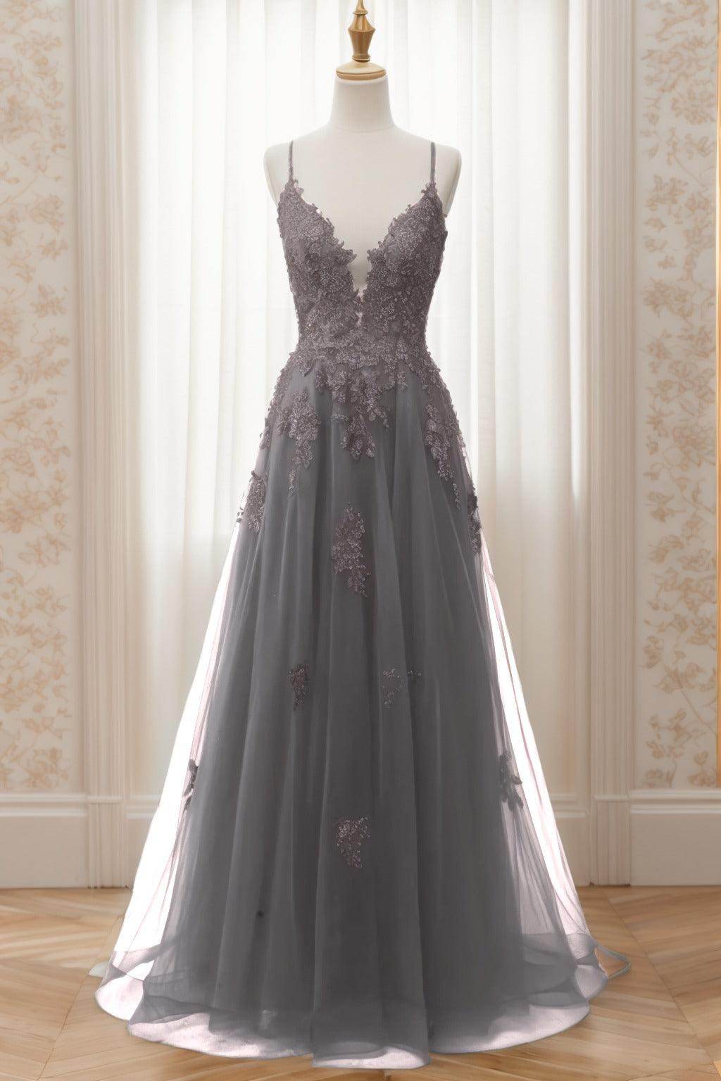 A-Line Sweep-Brush Train Tulle Prom Dress CS0463