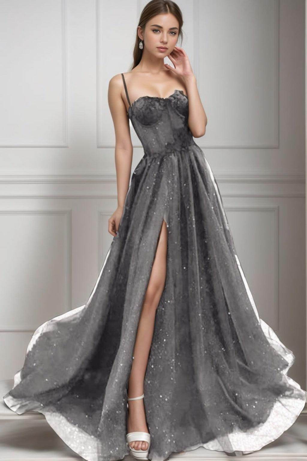 A-Line Sweep-Brush Train Tulle Prom Dress CS0439