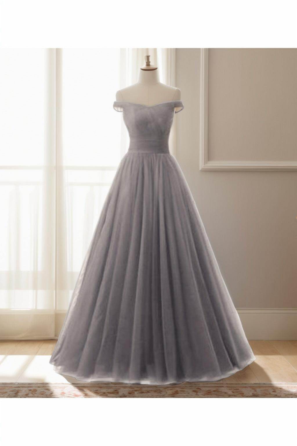 A-Line Floor Length Tulle Prom Dress CS0459