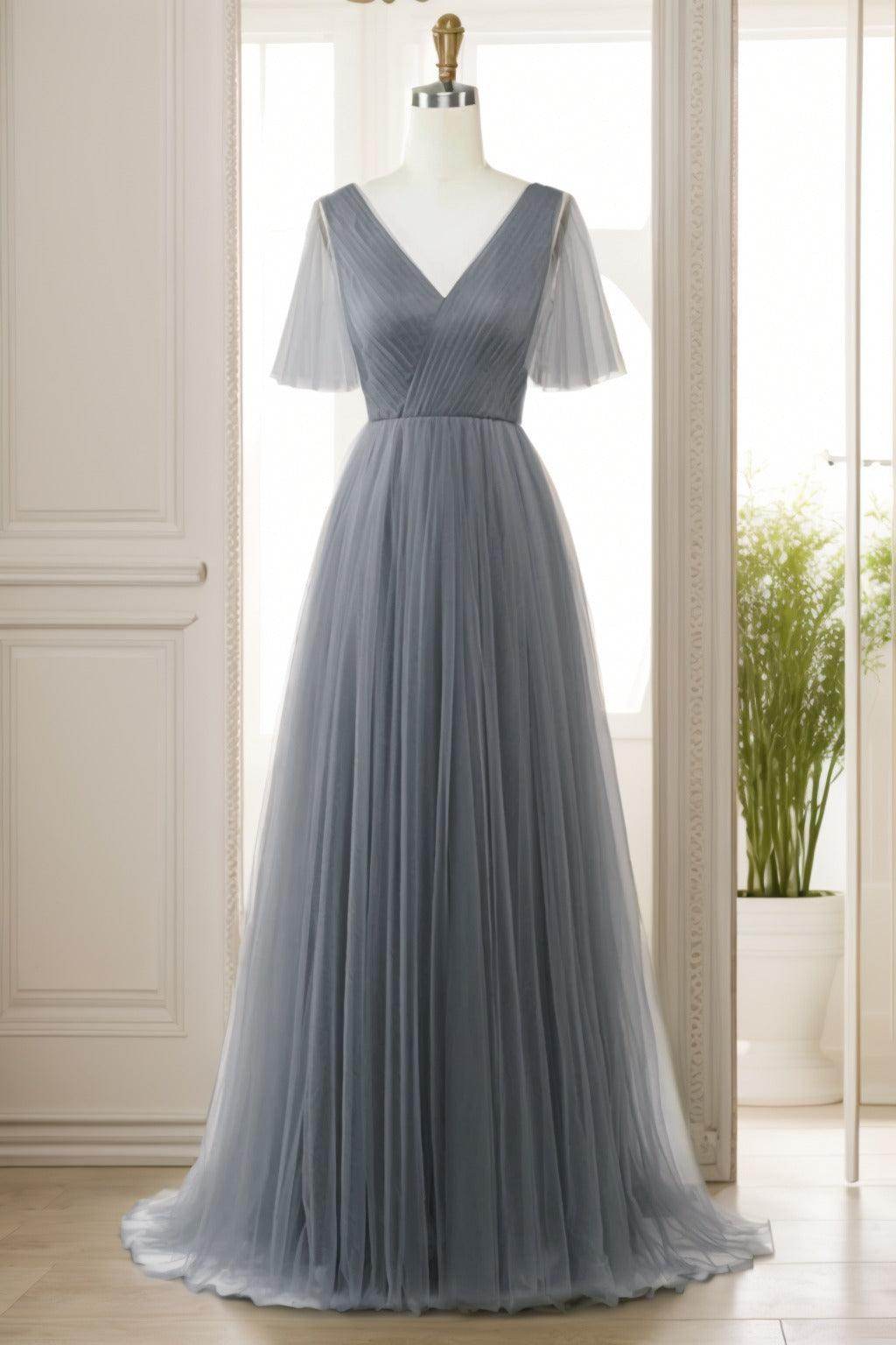 A-Line Sweep-Brush Train Tulle Prom Dress CS0472