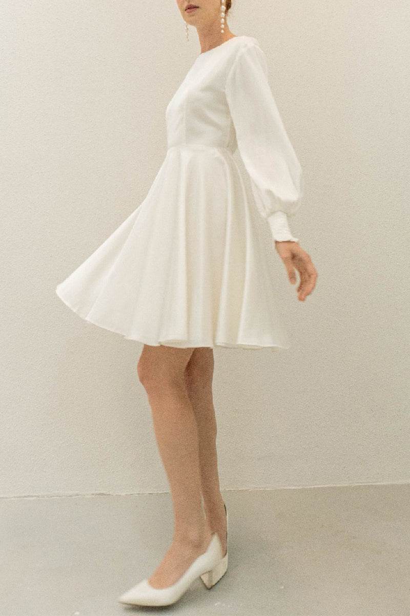 A-Line Knee Length Forged Chiffon Little White Dress 100008