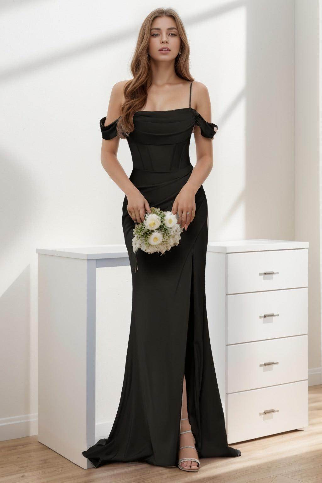 Trumpet-Mermaid Sweep-Brush Train Silk-Like Prom Dress CS0399
