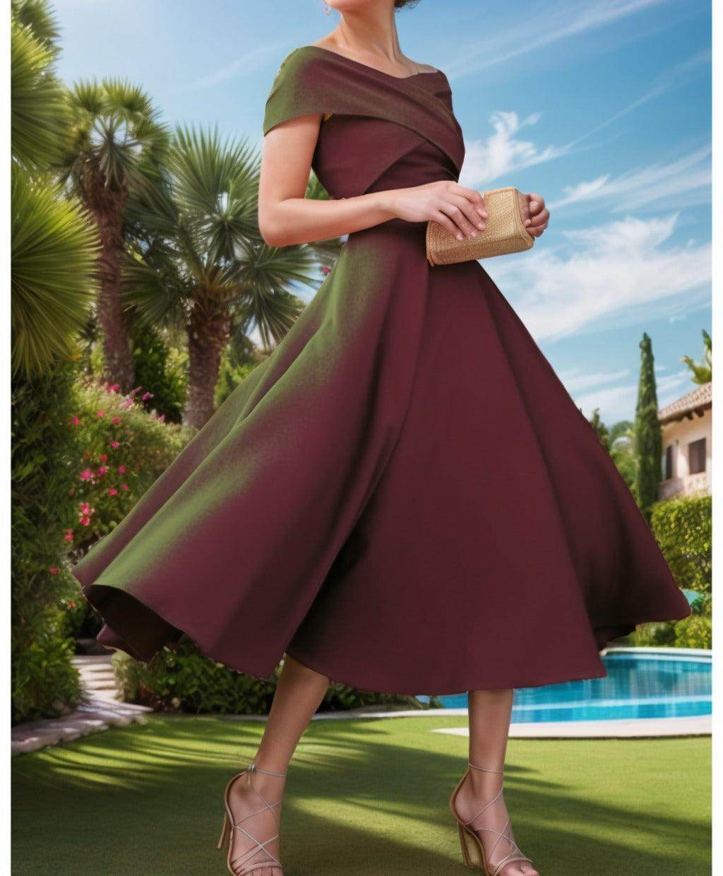 A-Line Tea Length Satin Prom Dress CS0455
