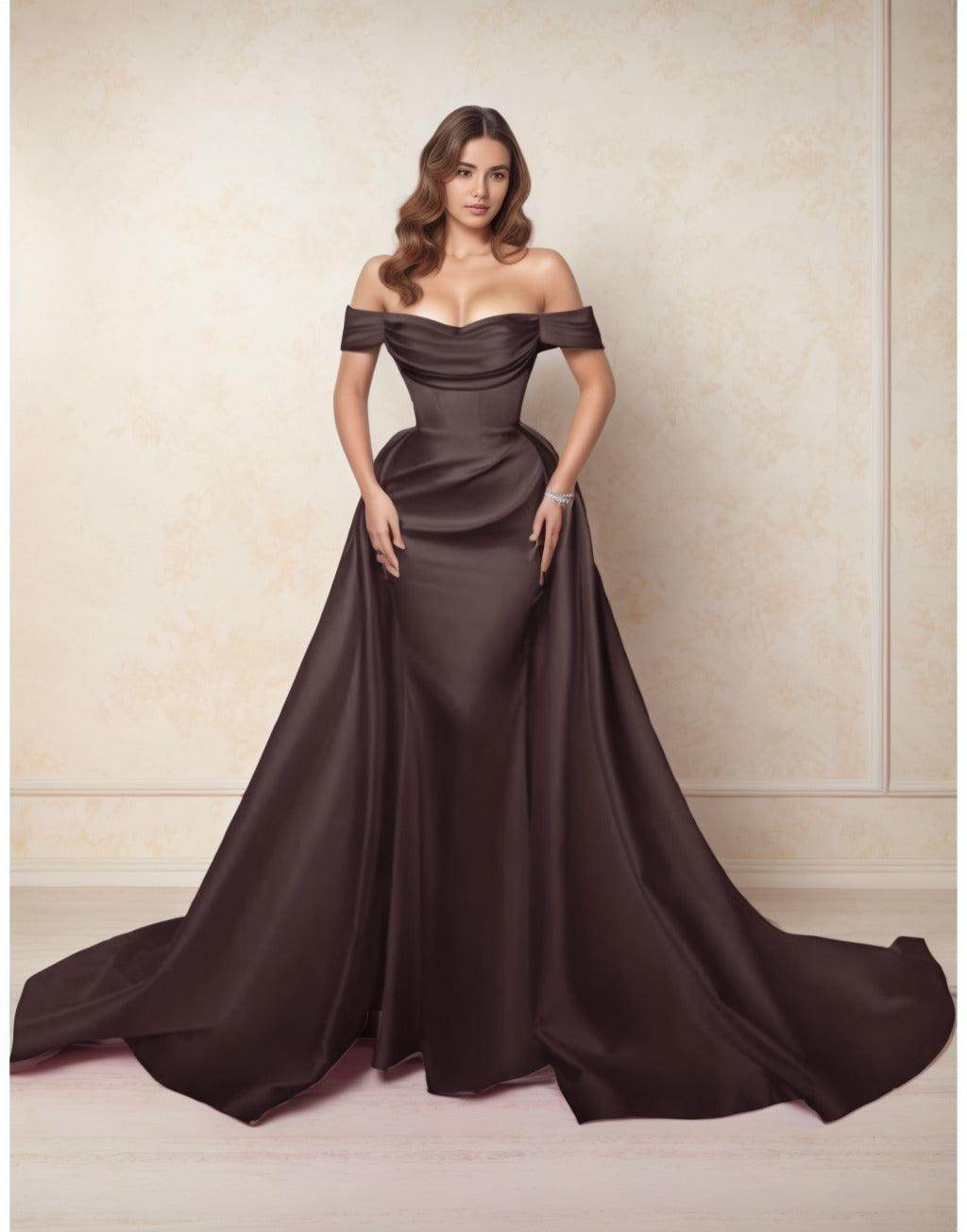 A-Line Chapel Train Satin Prom Dress CS0416