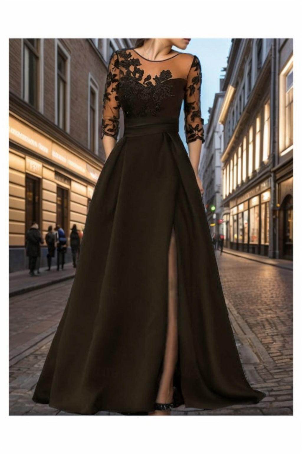 A-Line Sweep-Brush Train Satin Prom Dress CS0456