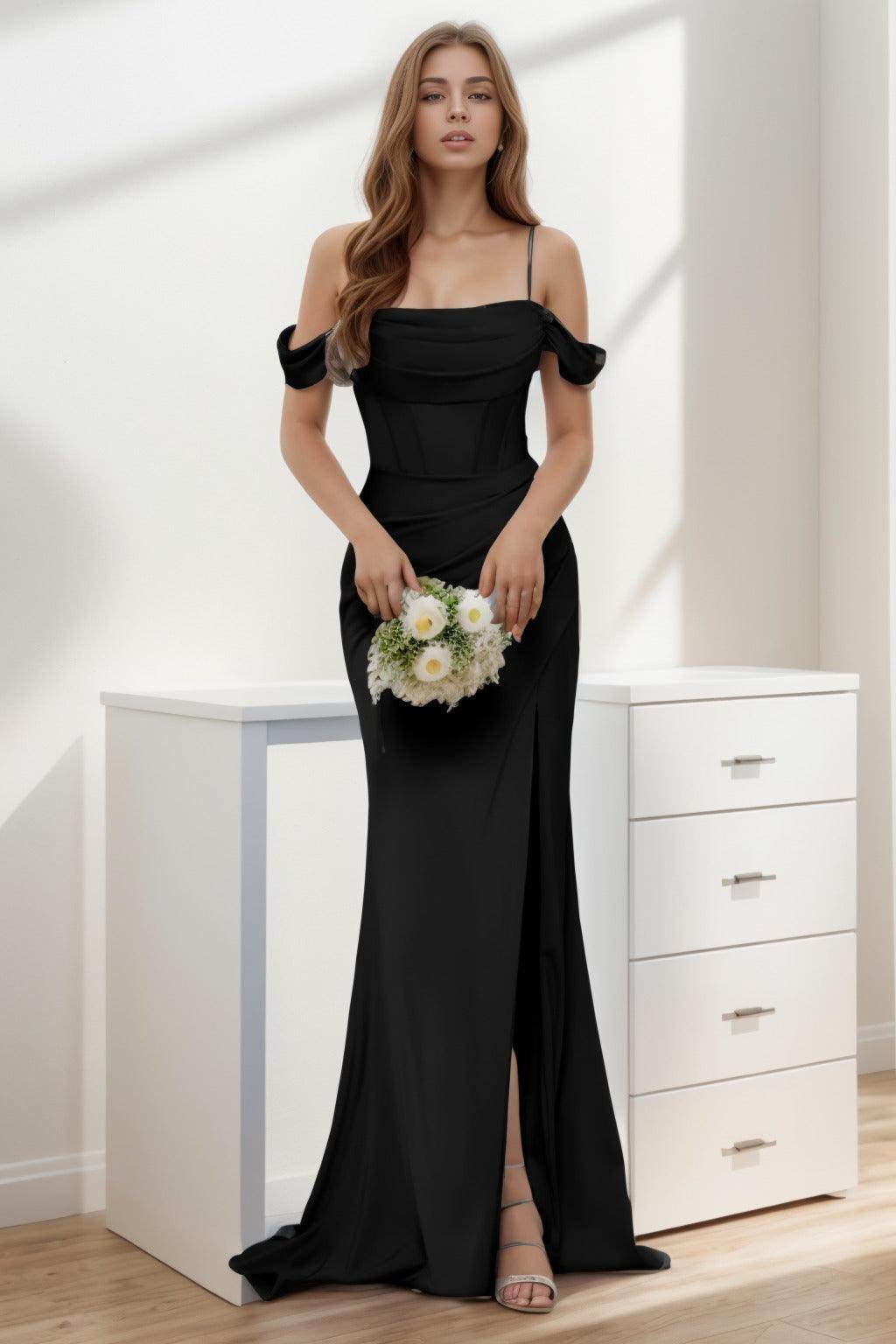 Trumpet-Mermaid Sweep-Brush Train Silk-Like Prom Dress CS0399