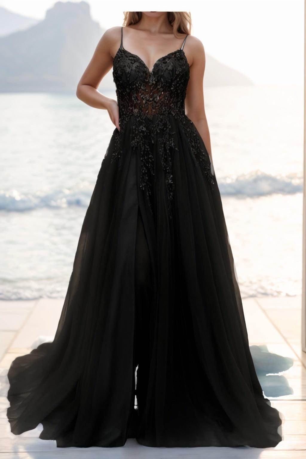 A-line Sweep-Brush Train Tulle Prom Dress CS0402