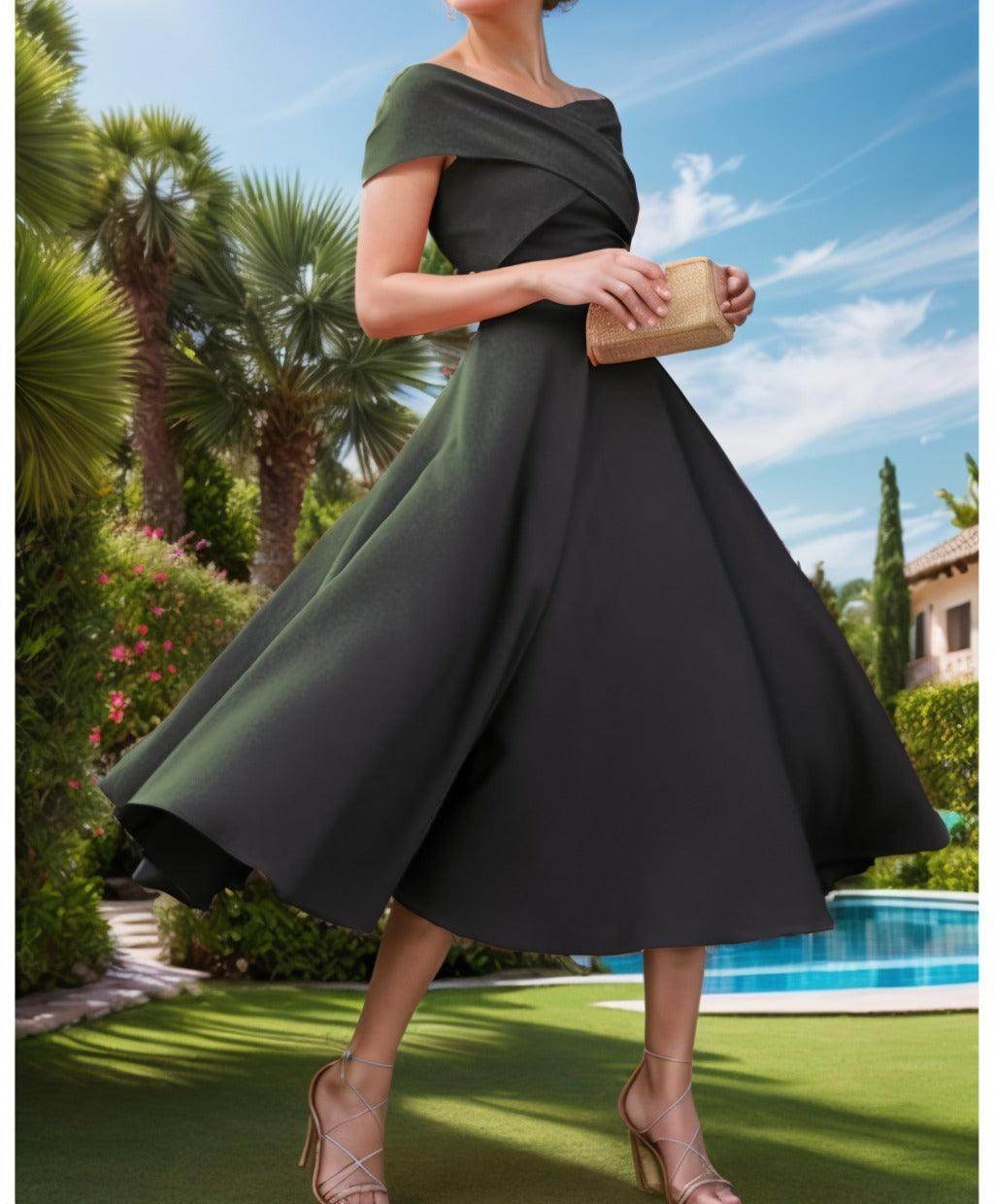 A-Line Tea Length Satin Prom Dress CS0455