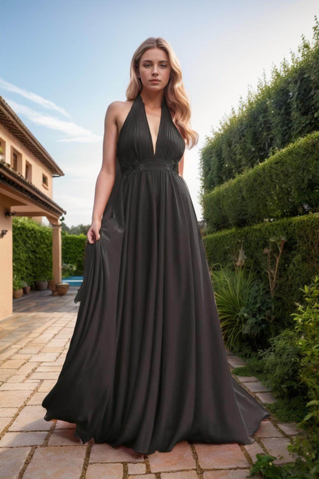 A-Line Sweep-Brush Train Chiffon Prom Dress CS0457