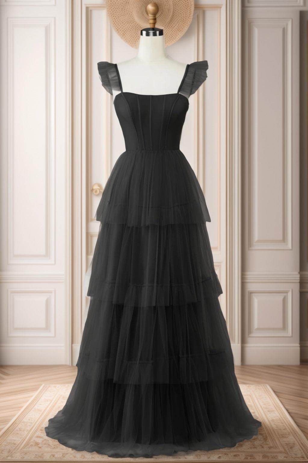 A-Line Sweep-Brush Train Tulle Prom Dress CS0471