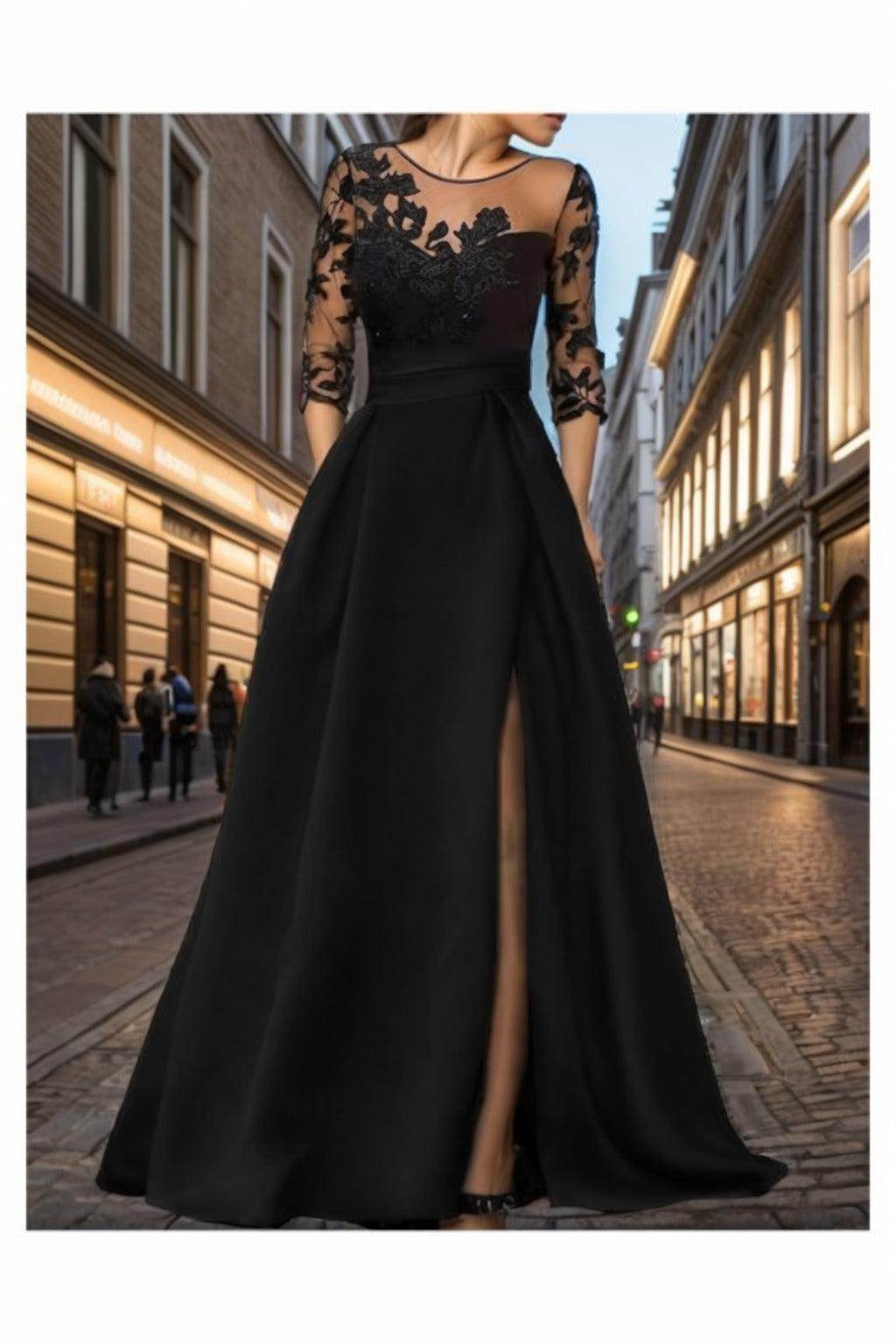 A-Line Sweep-Brush Train Satin Prom Dress CS0456