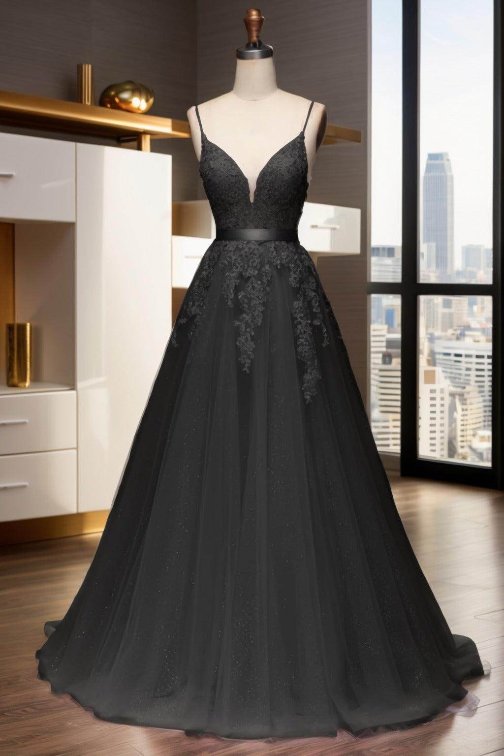 A-Line Sweep-Brush Train Tulle Prom Dress CS0464