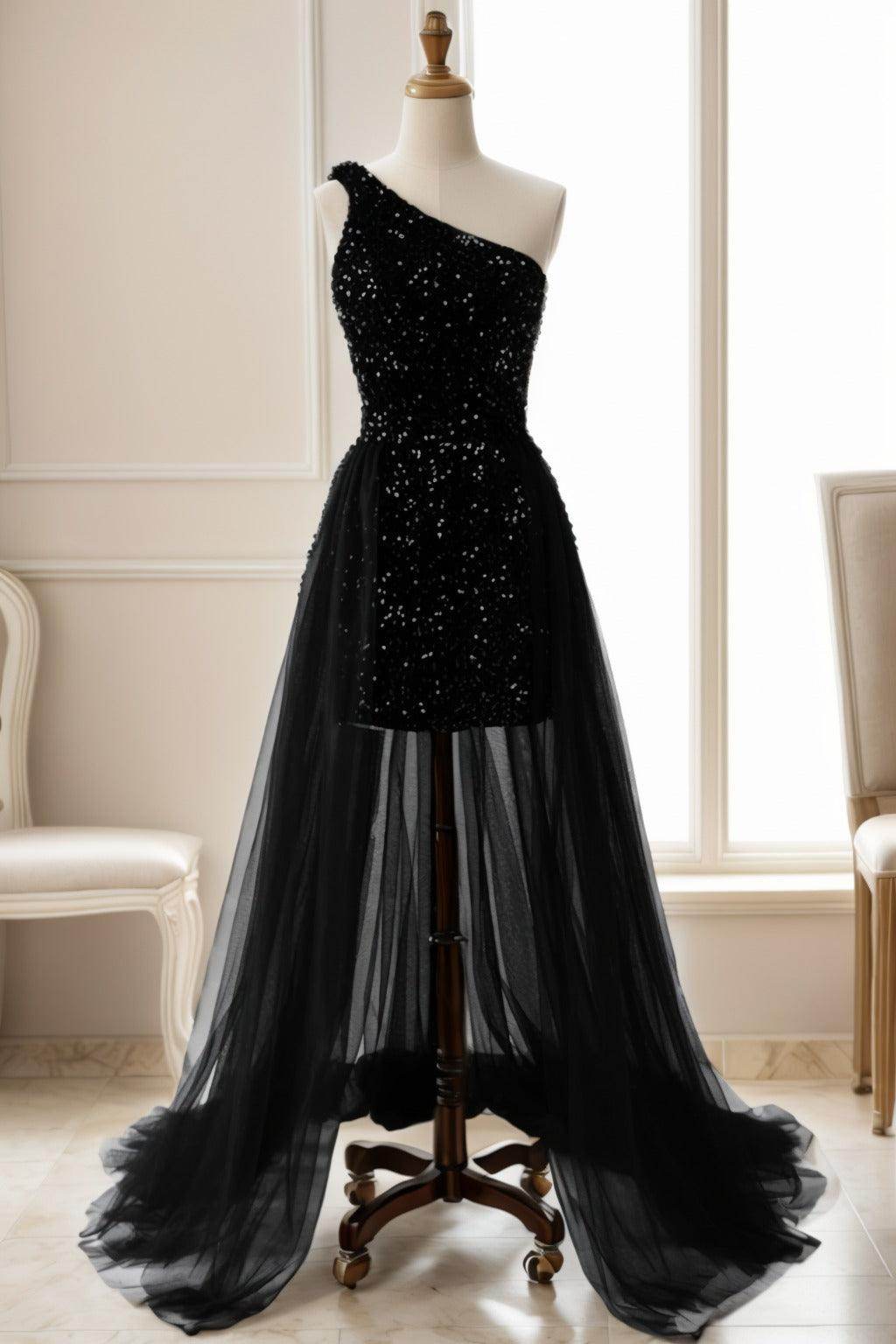 Sheath-Column Sweep-Brush Train Sequined Prom Dress CS0467