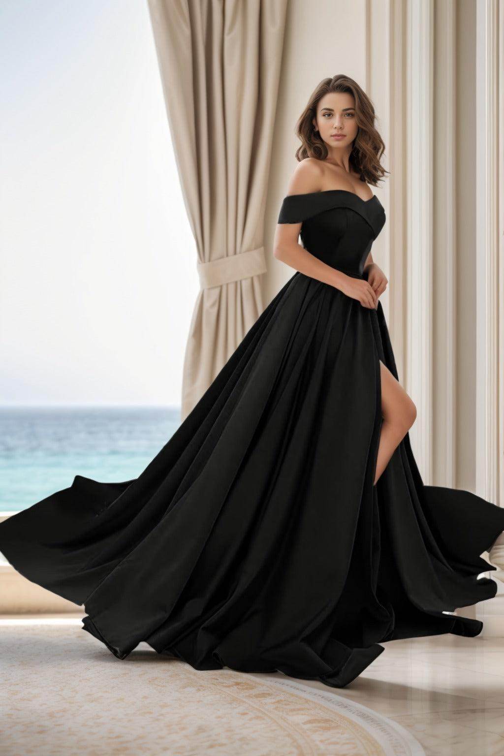 A-Line Court Train Satin Prom Dress CS0405