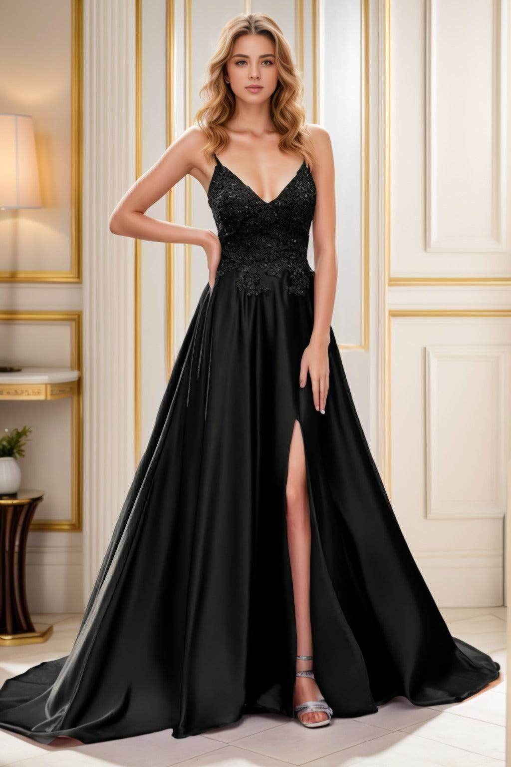A-Line Court Train Satin Prom Dress CS0460