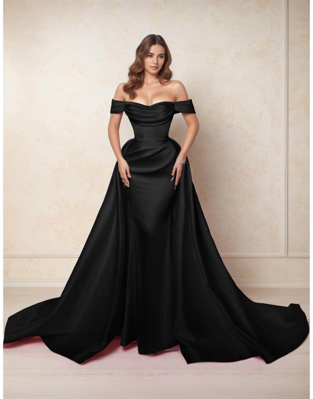 A-Line Chapel Train Satin Prom Dress CS0416