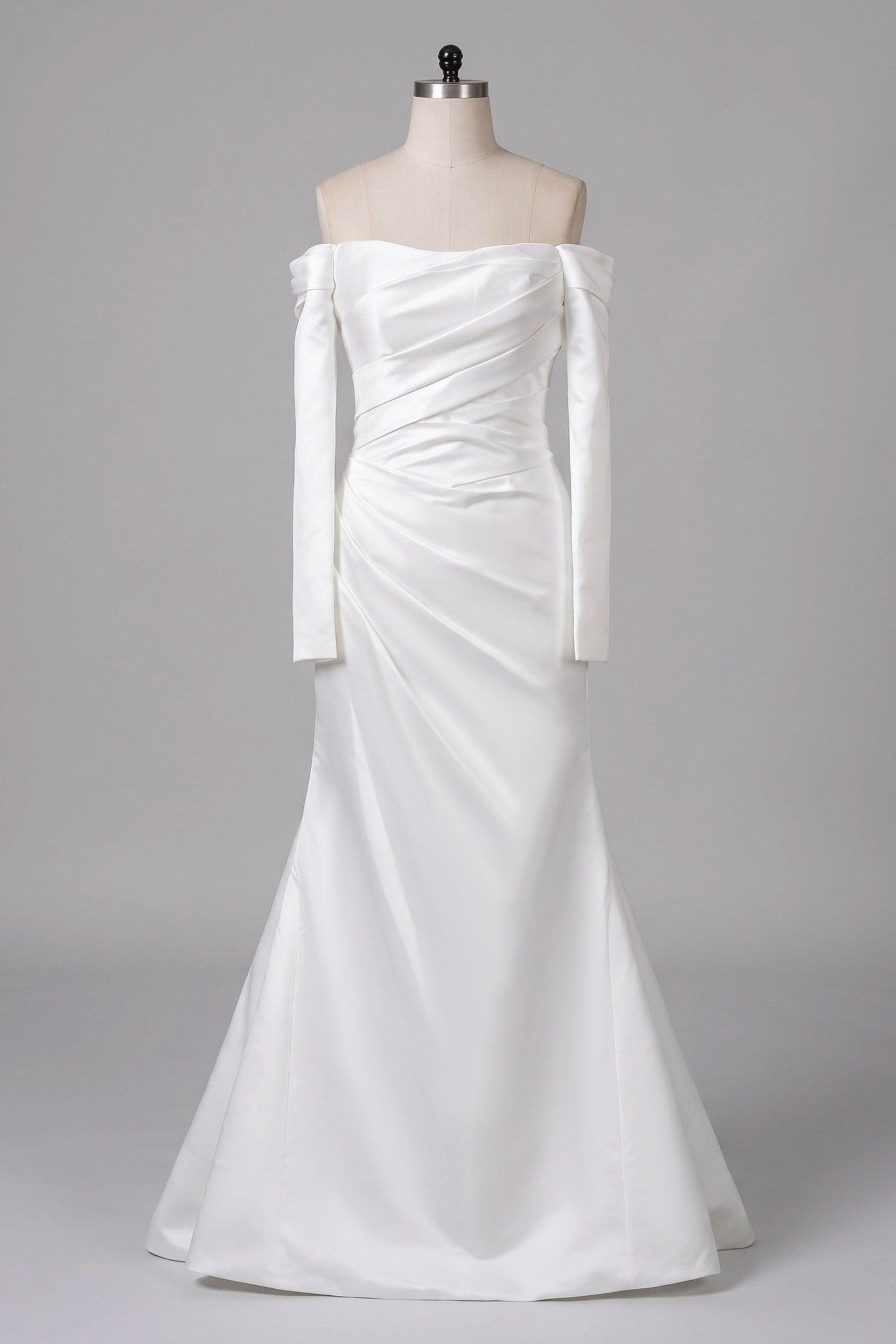 Sheath-Column Sweep-Brush Train Satin Wedding Dress 851237427674