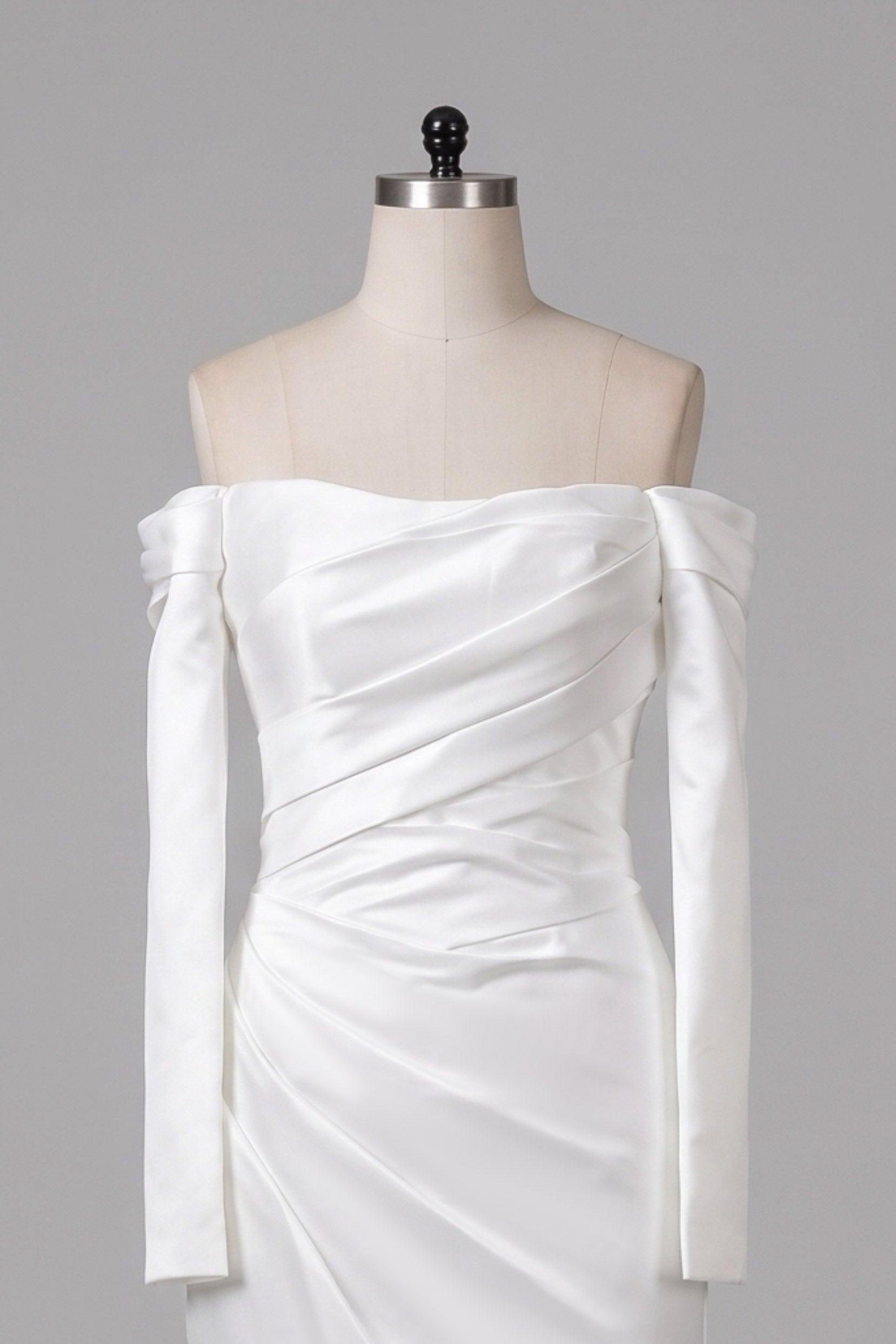Sheath-Column Sweep-Brush Train Satin Wedding Dress 851237427674
