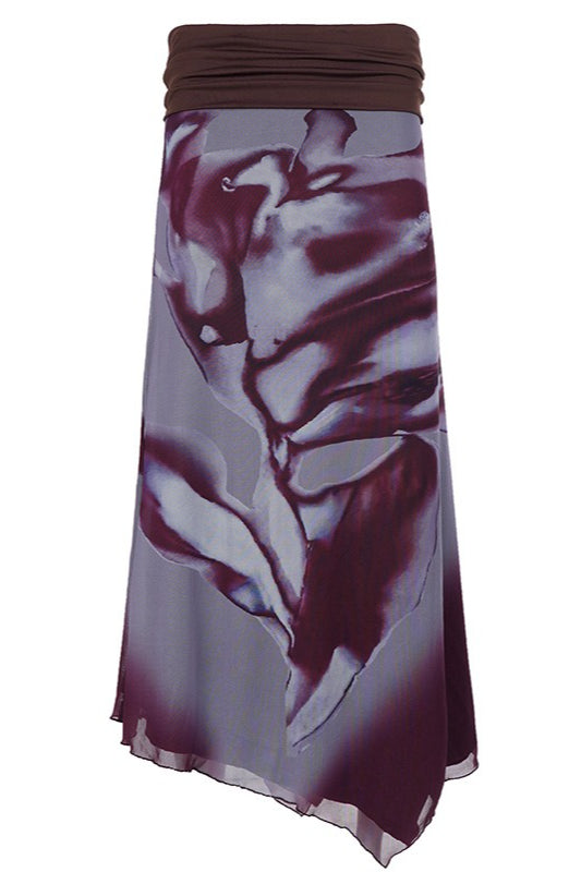 Abstract Print Asymmetric Maxi Skirt