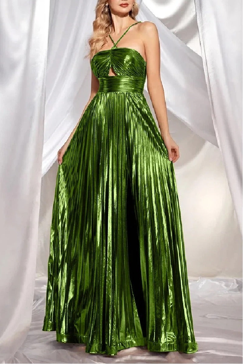 A-Line Floor Length Bronzing Fabric Wedding Guest Dress 860524354429