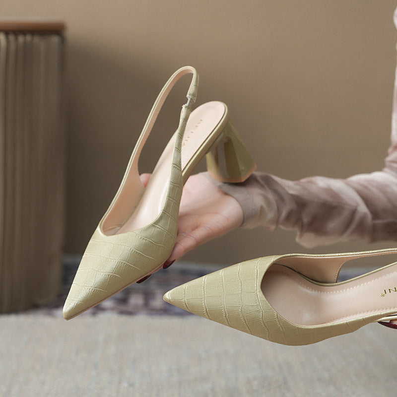 Croc Embossed Pointed Toe Slingback Pumps Block Heel Shoes 1039842418241