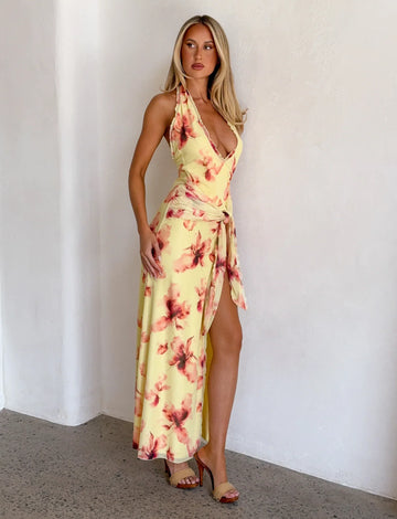 ALLEGRA MAXI DRESS - YELLOW WATERCOLOUR FLORAL