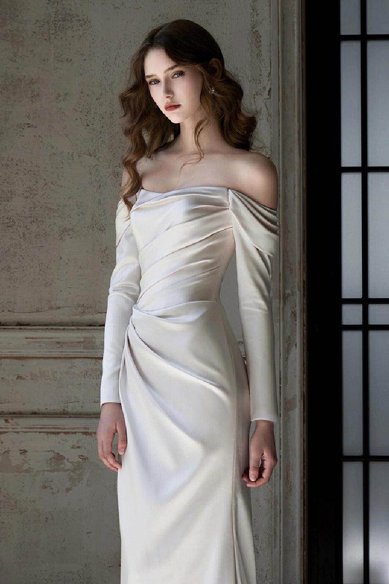 Sheath-Column Sweep-Brush Train Satin Wedding Dress 851237427674