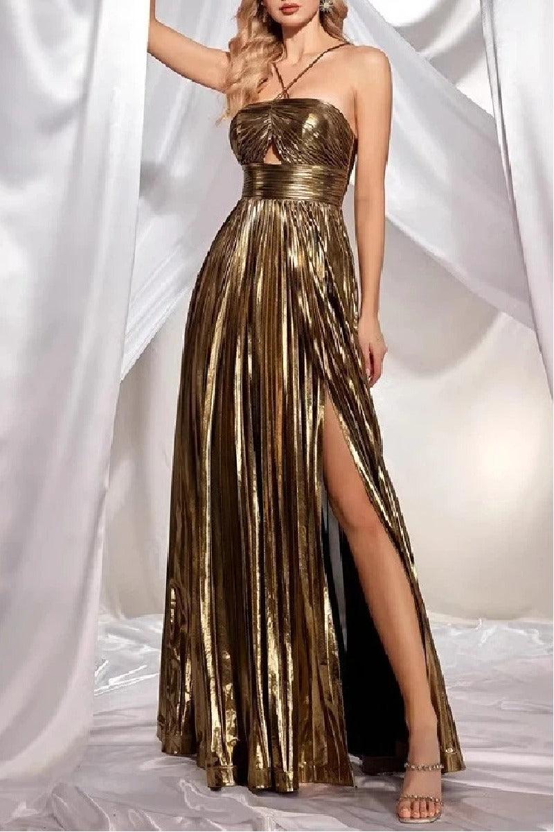 A-Line Floor Length Bronzing Fabric Wedding Guest Dress 860524354429