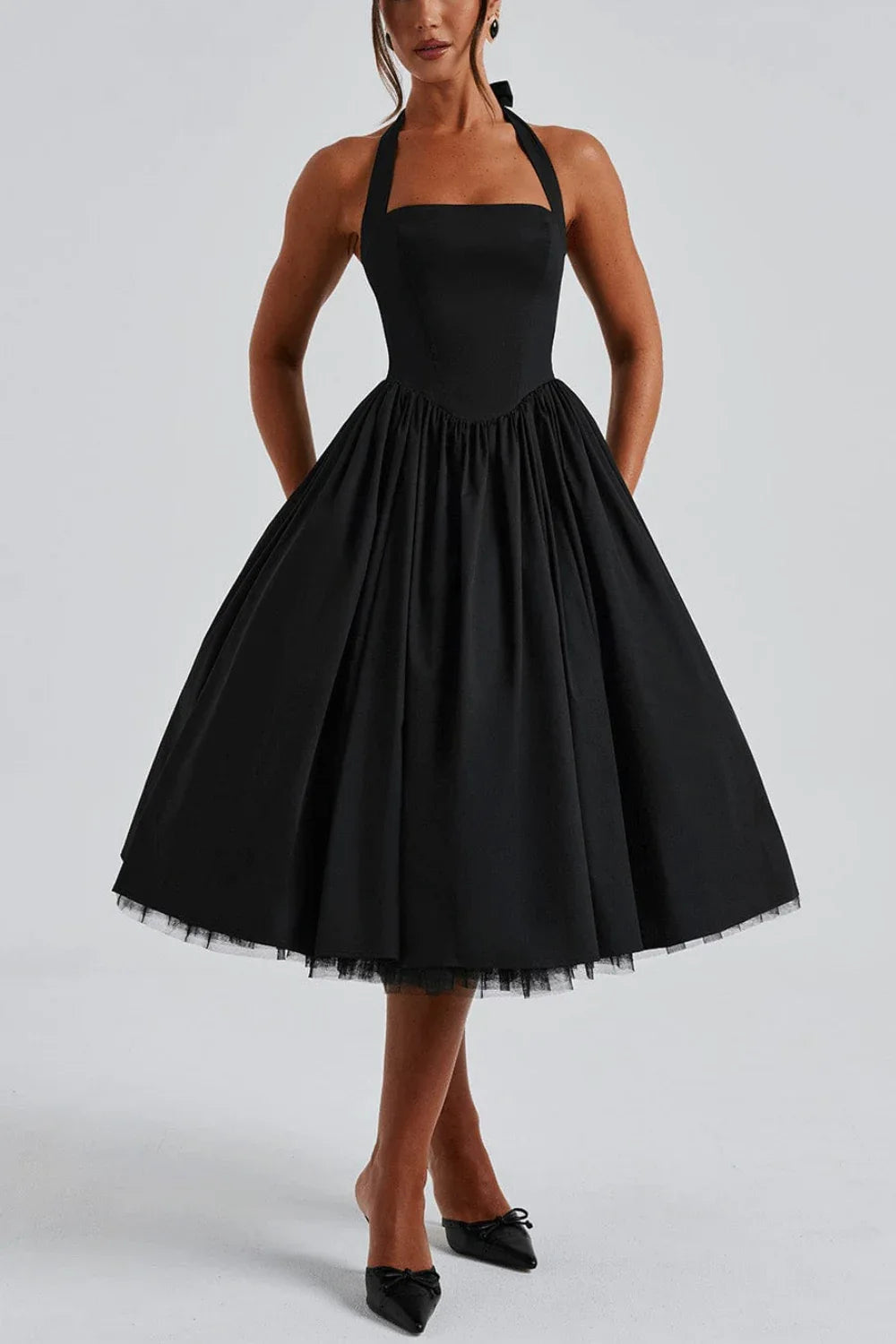A-Line Midi Satin Formal Evening Dresses 848413339701