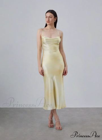 90s Forever Cowl Neck Graceful Maxi Silk Slip Dress