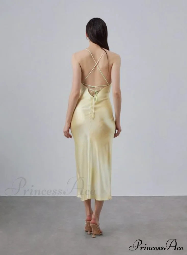 90s Forever Cowl Neck Graceful Maxi Silk Slip Dress
