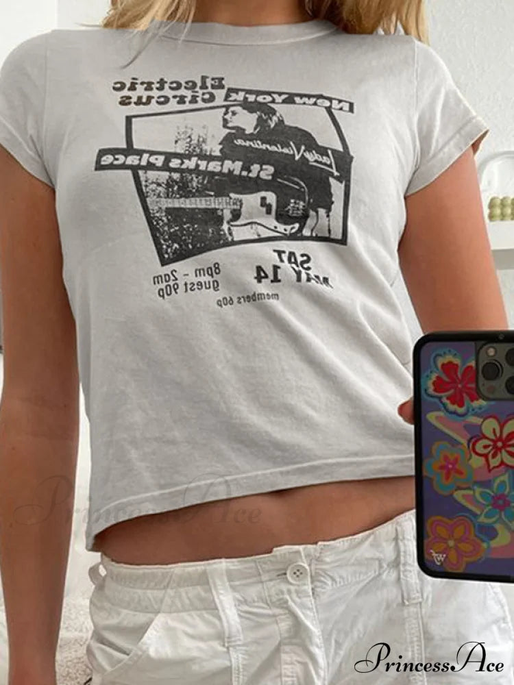 90s Short Sleeve Trendy Crop Blouse - Black