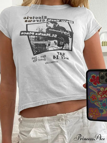 90s Short Sleeve Trendy Crop Blouse - Black