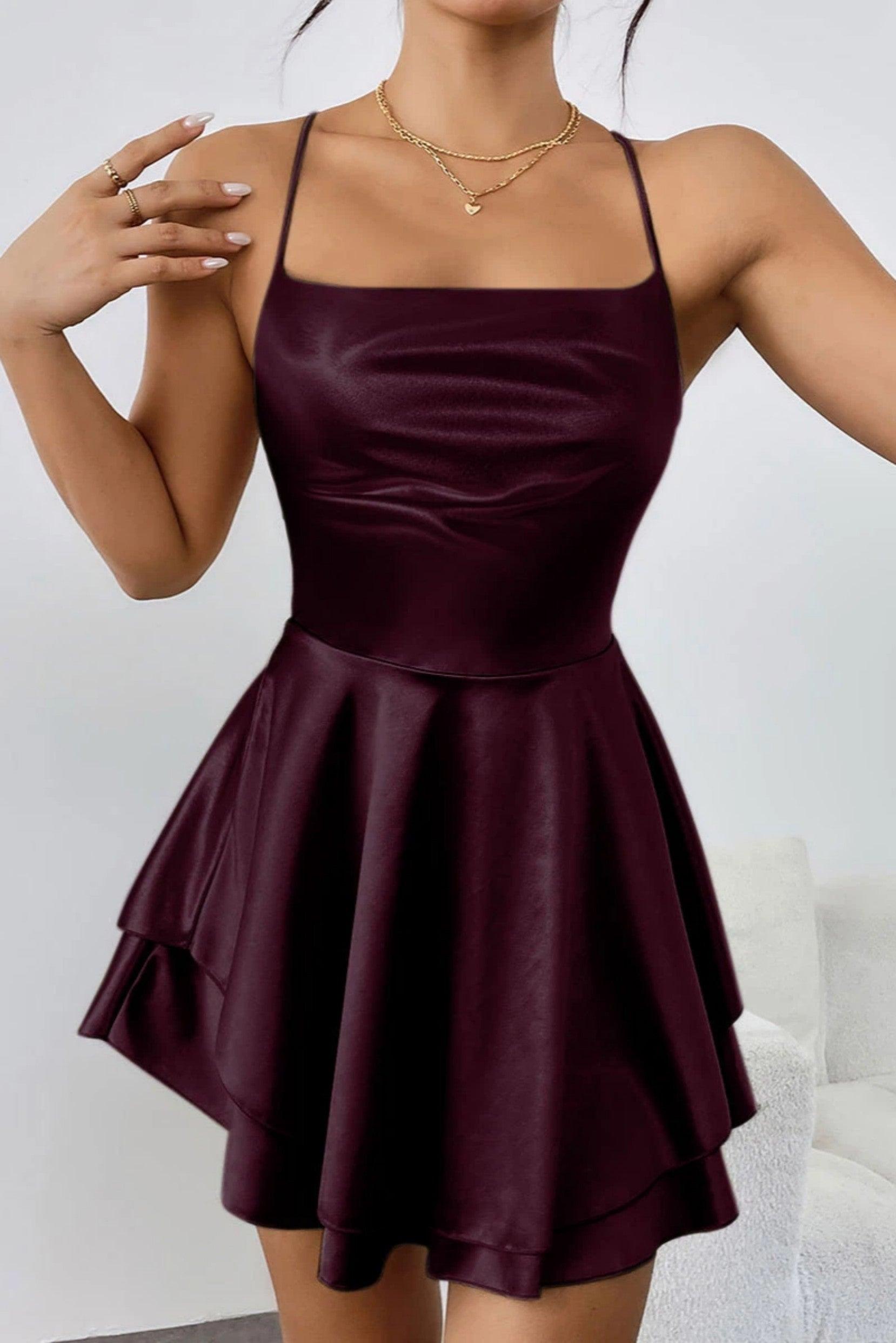 Short Mini Spaghetti Spandex Satin Cocktail Guest Dresses 911969027491