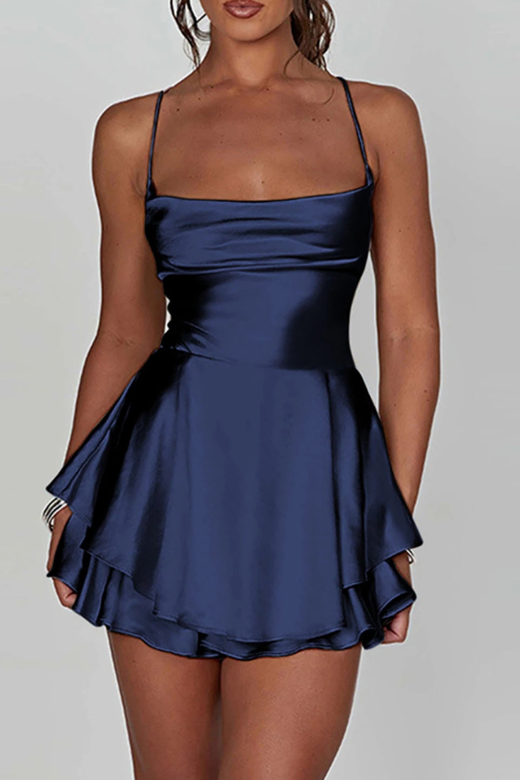Short Mini Spaghetti Spandex Satin Cocktail Guest Dresses 911969027491