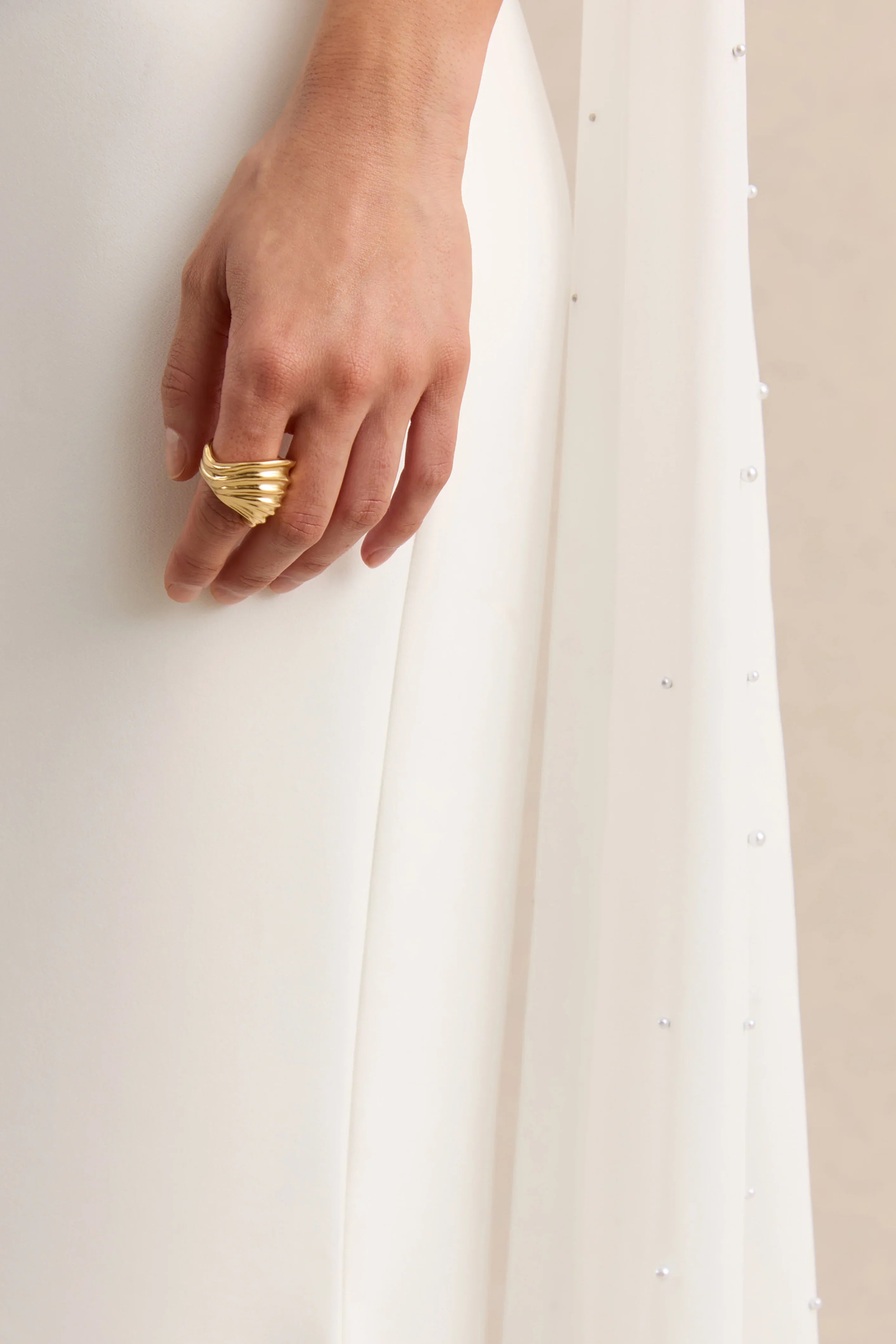 Alina | White Bandeau Maxi-Dress With Cape