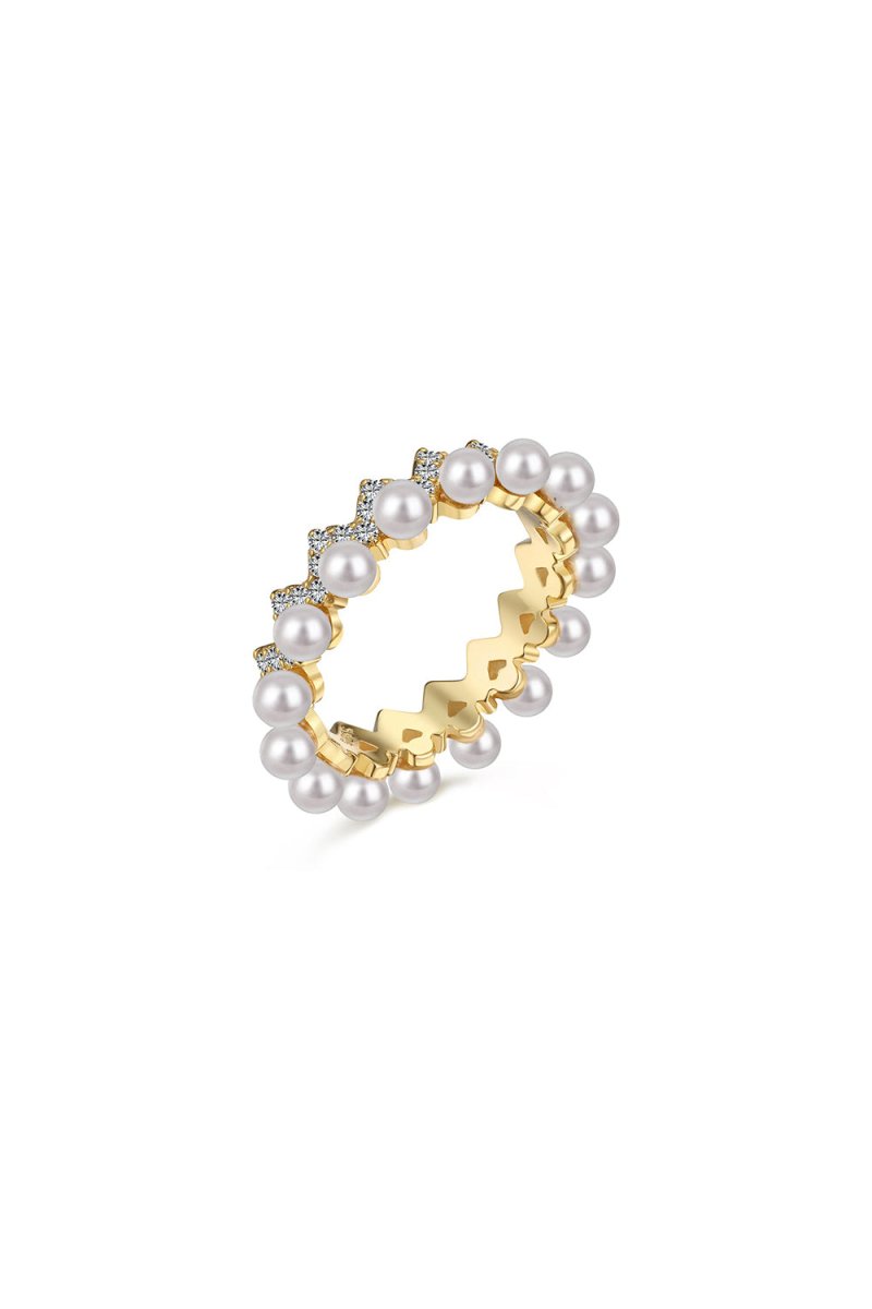 925 Sterling Silver Full Pearl 5A Cubic Zirconia Crown Shaped Ring