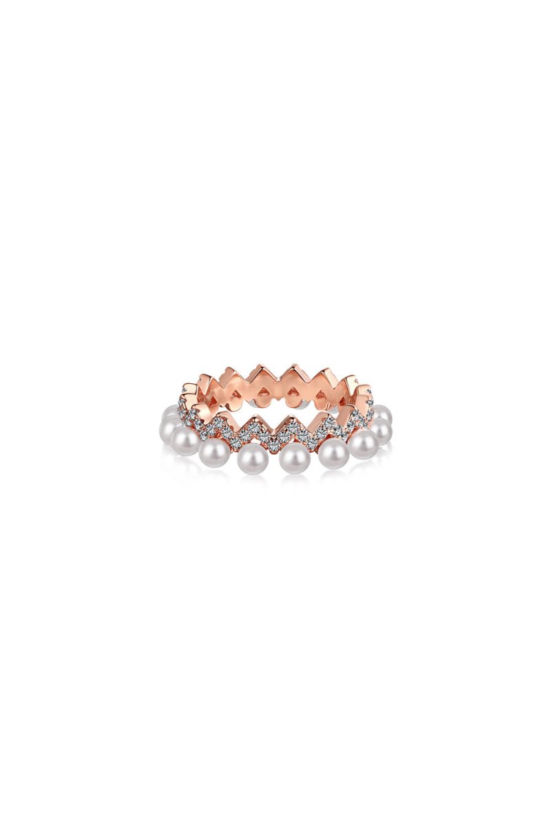925 Sterling Silver Full Pearl 5A Cubic Zirconia Crown Shaped Ring