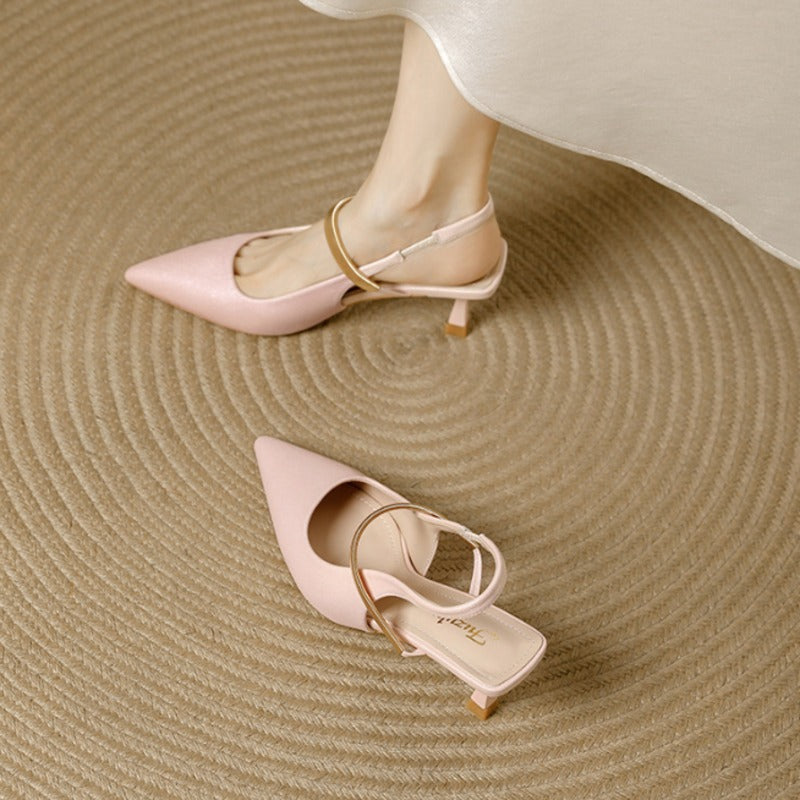 Pointed Toe Mary Jane Slingback Heel Single Strap Kitten Heel Shoes 1058281370087