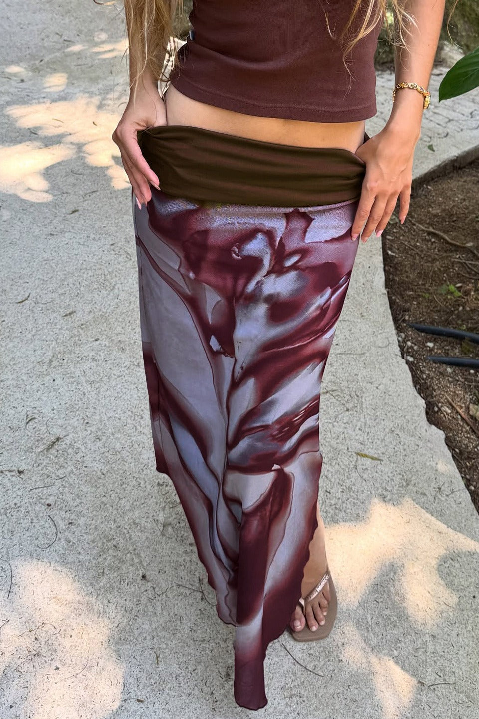 Abstract Print Asymmetric Maxi Skirt