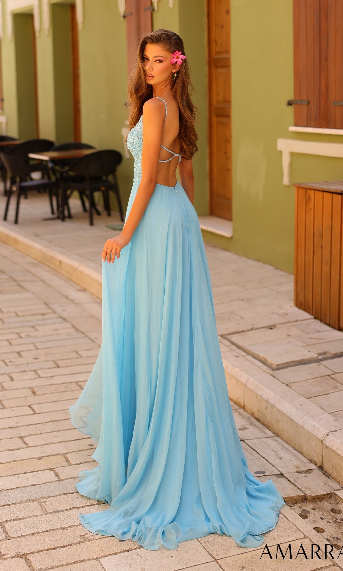 Amarra Open-Back Long A-LIne Prom Dress 94008