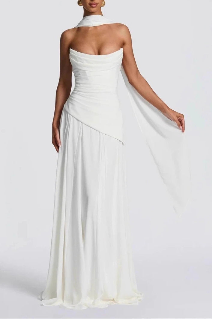 Sheath-Column Floor Length Silk-Like Wedding Guest Dress 1037538978797