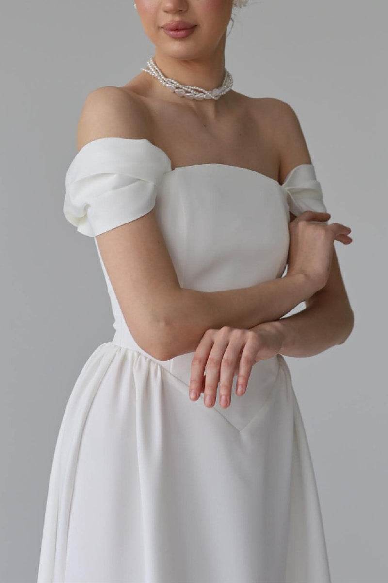 A-Line Tea Length  Elastic Cloth Little White Dress 100005