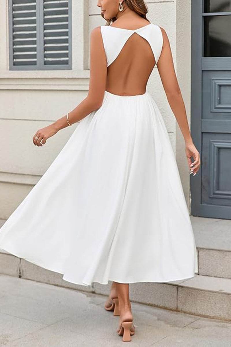 A-Line Tea Length Elastic Cloth Little White Dress 100029
