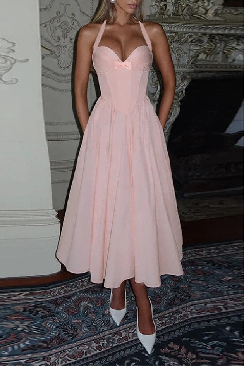 A-Line Tea Length Satin Wedding Guest Dress 973789759252