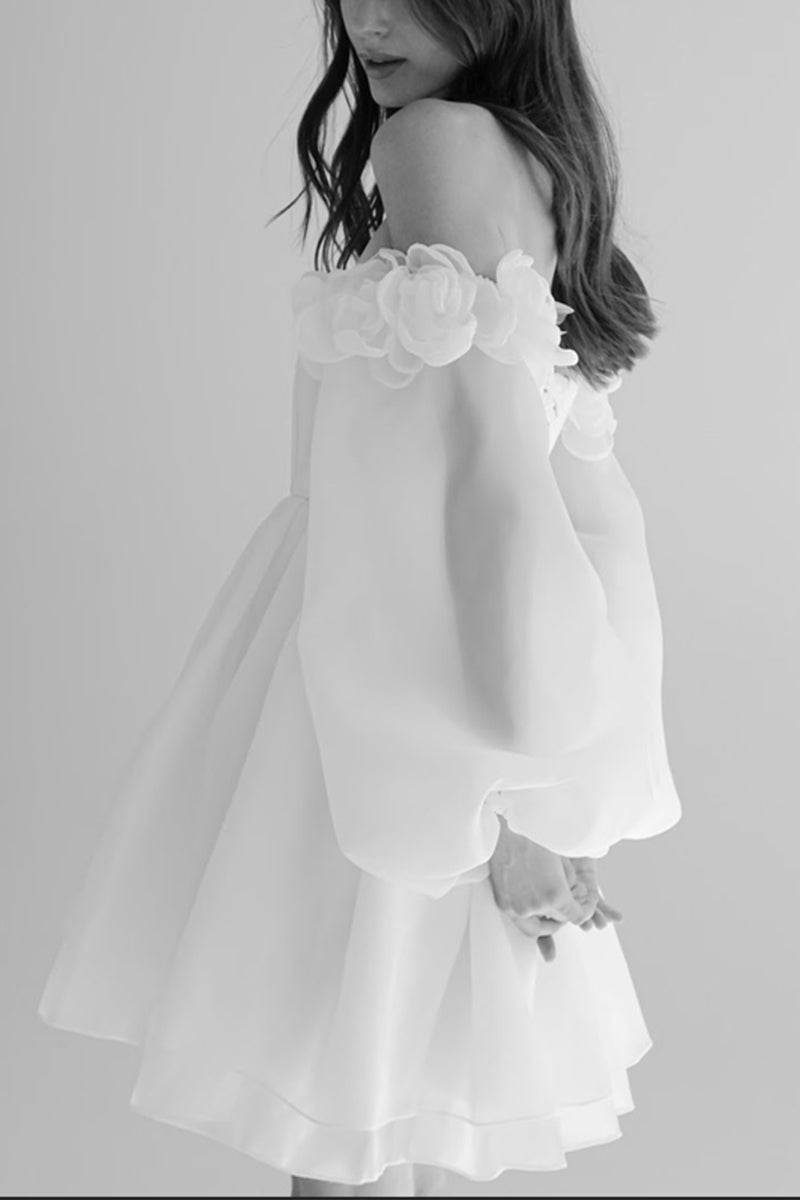 A-Line  Short-Mini  Organza Little White Dress 100010