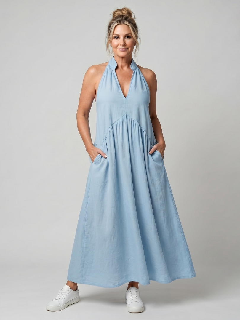 Adelina | Halter Neck Relaxed Flowing Silhouette Midi Dress